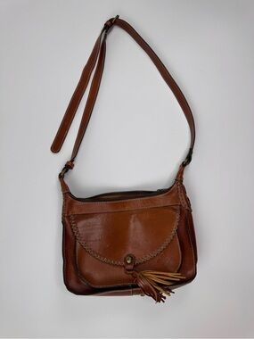 Patricia Nash Brown Leather Camila Crossbody Bag with Tassel